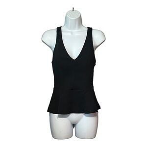 Amanda Uprichard Ruffle Halter Top Black Sleeveless V-Neck Crisscross Open Back